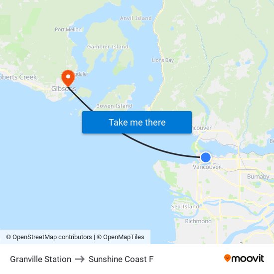 Granville Station to Sunshine Coast F map