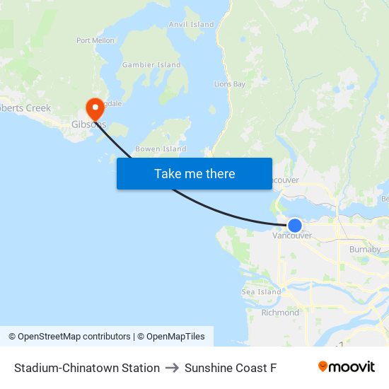 Stadium-Chinatown Station to Sunshine Coast F map