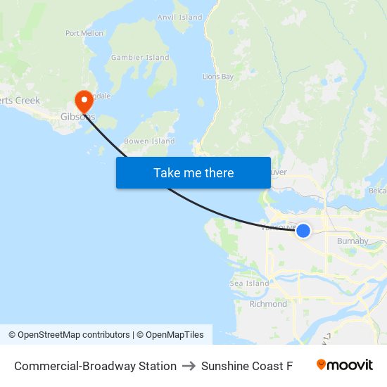 Commercial-Broadway Station to Sunshine Coast F map