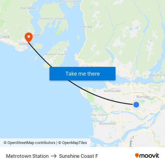 Metrotown Station to Sunshine Coast F map