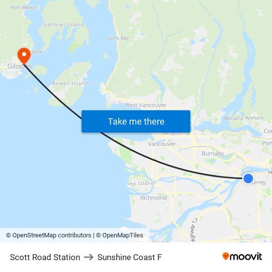 Scott Road Station to Sunshine Coast F map