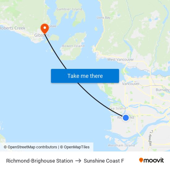 Richmond-Brighouse Station to Sunshine Coast F map