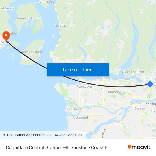 Coquitlam Central Station to Sunshine Coast F map