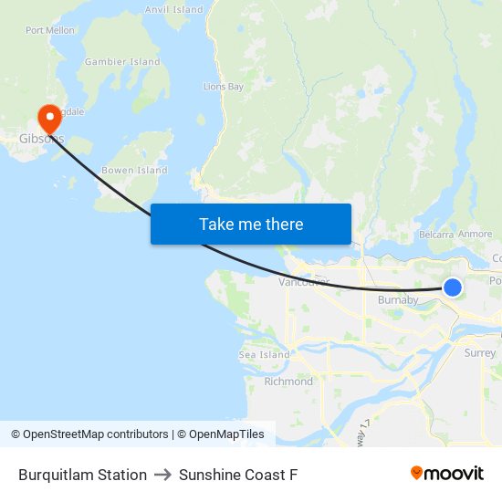 Burquitlam Station to Sunshine Coast F map