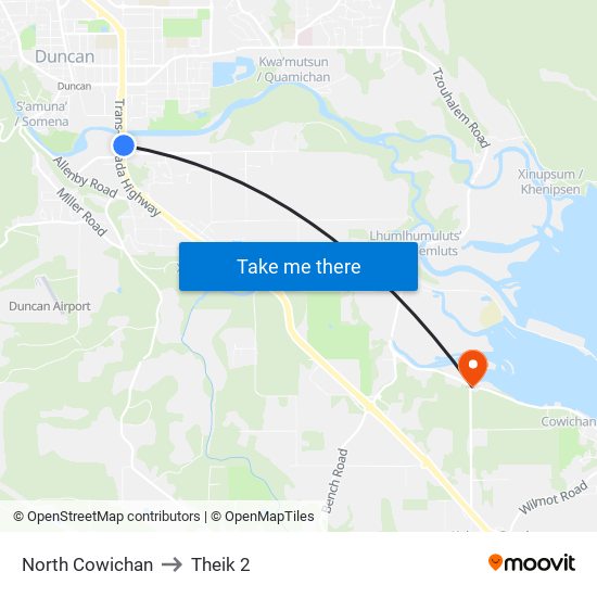 North Cowichan to Theik 2 map