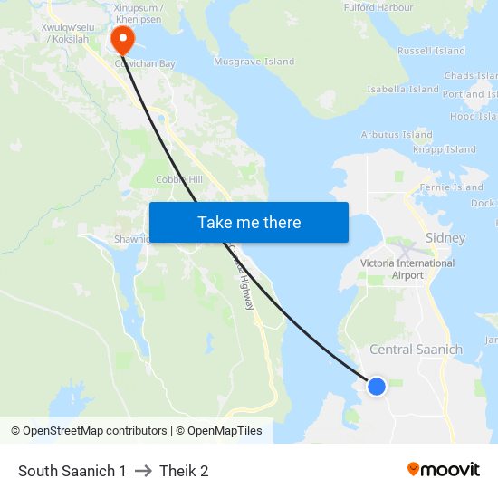 South Saanich 1 to Theik 2 map