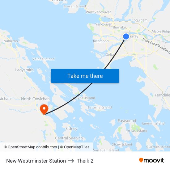 New Westminster Station to Theik 2 map