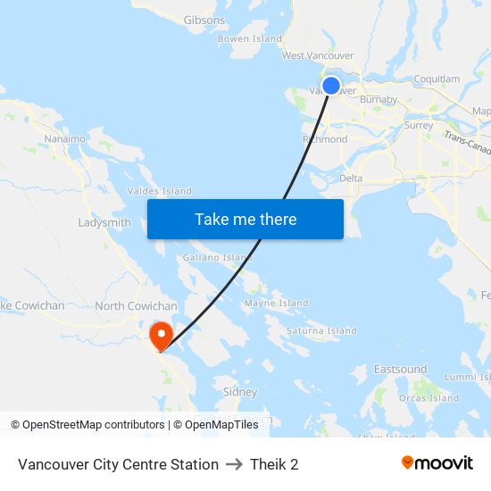 Vancouver City Centre Station to Theik 2 map