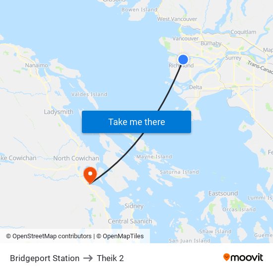 Bridgeport Station to Theik 2 map