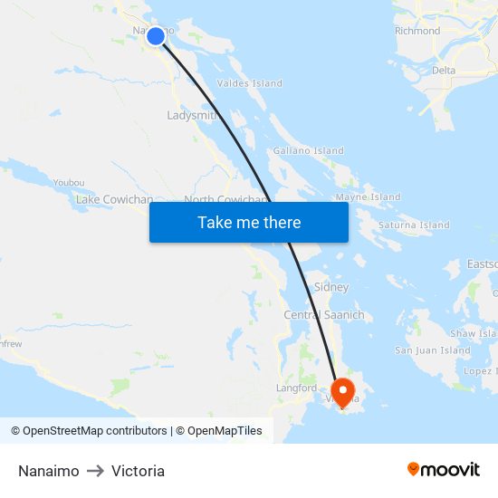 Nanaimo to Victoria map