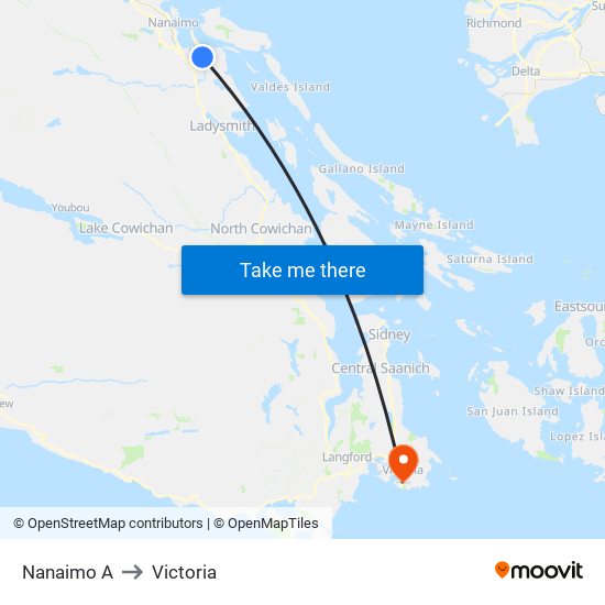 Nanaimo A to Victoria map