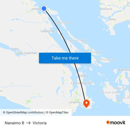 Nanaimo B to Victoria map