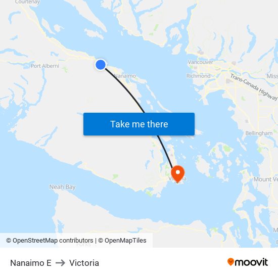 Nanaimo E to Victoria map