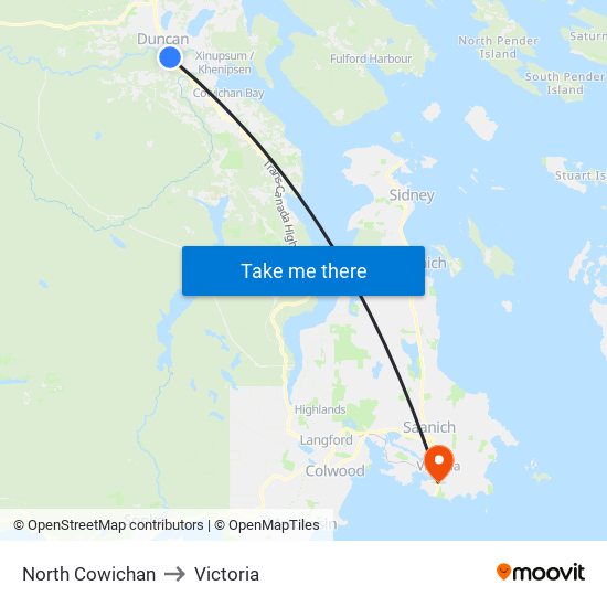 North Cowichan to Victoria map