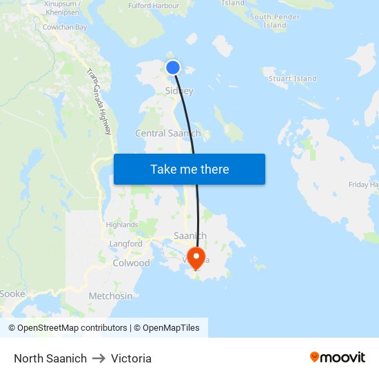 North Saanich to Victoria map