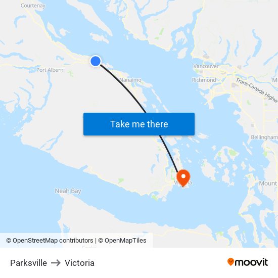 Parksville to Victoria map