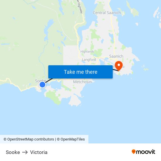 Sooke to Victoria map