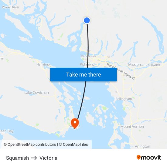 Squamish to Victoria map