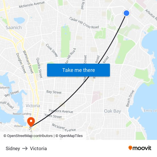 Sidney to Victoria map