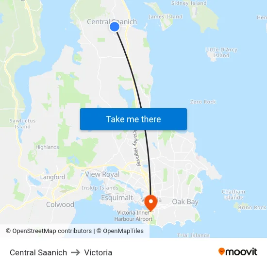 Central Saanich to Victoria map
