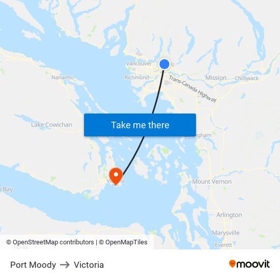 Port Moody to Victoria map