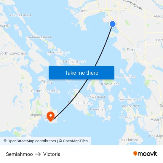 Semiahmoo to Victoria map