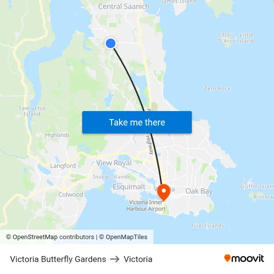 Victoria Butterfly Gardens to Victoria map