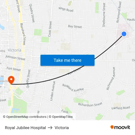 Royal Jubilee Hospital to Victoria map