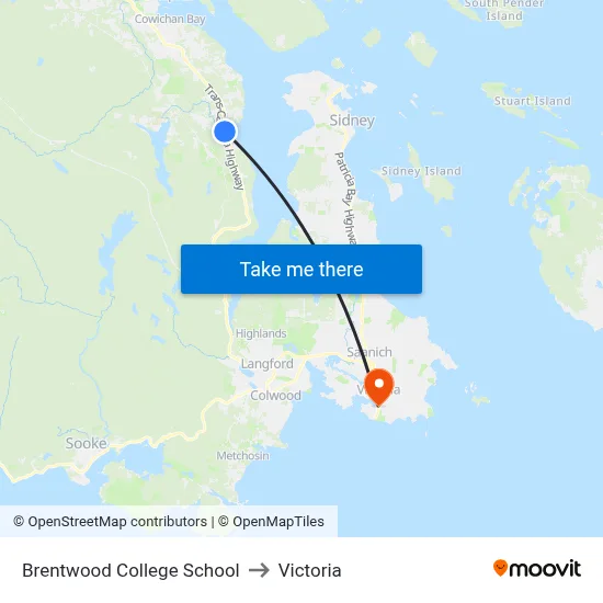 Brentwood College School to Victoria map