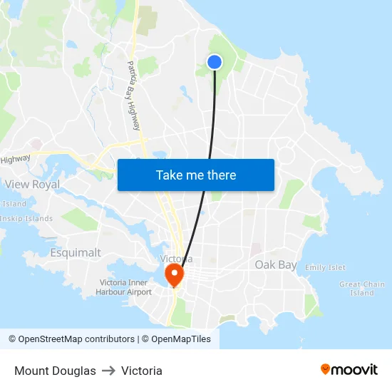 Mount Douglas to Victoria map