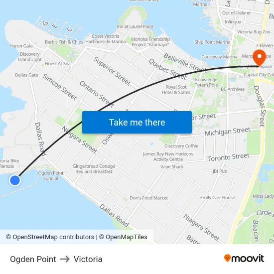 Ogden Point to Victoria map