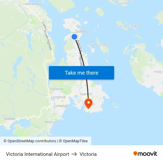 Victoria International Airport to Victoria map