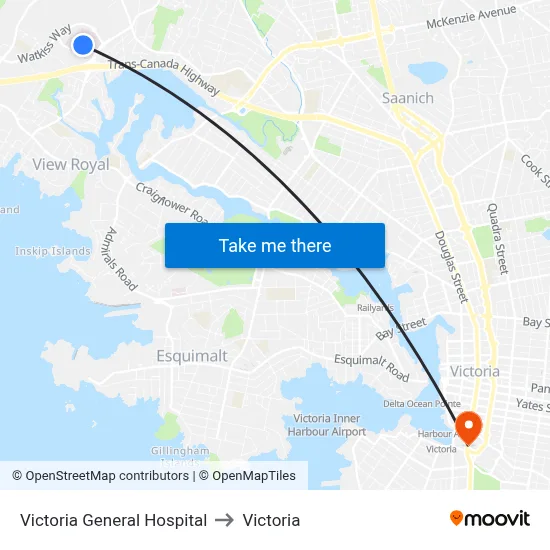Victoria General Hospital to Victoria map
