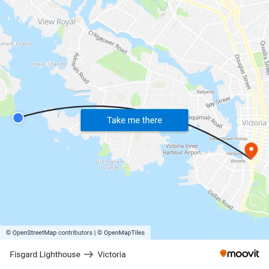 Fisgard Lighthouse to Victoria map
