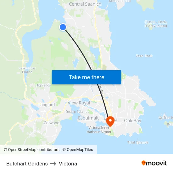 Butchart Gardens to Victoria map