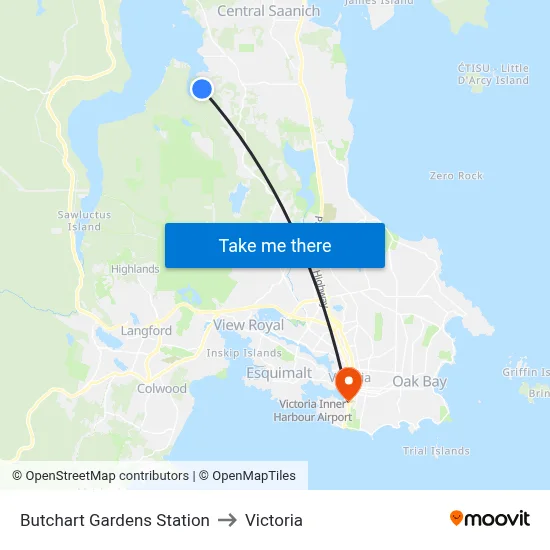 Butchart Gardens Station to Victoria map