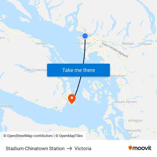 Stadium-Chinatown Station to Victoria map