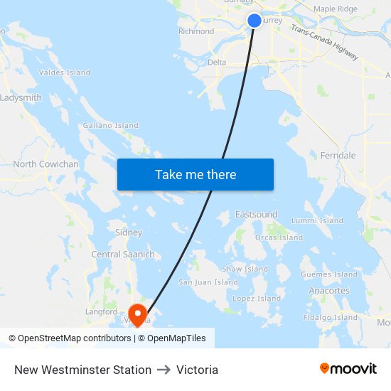 New Westminster Station to Victoria map