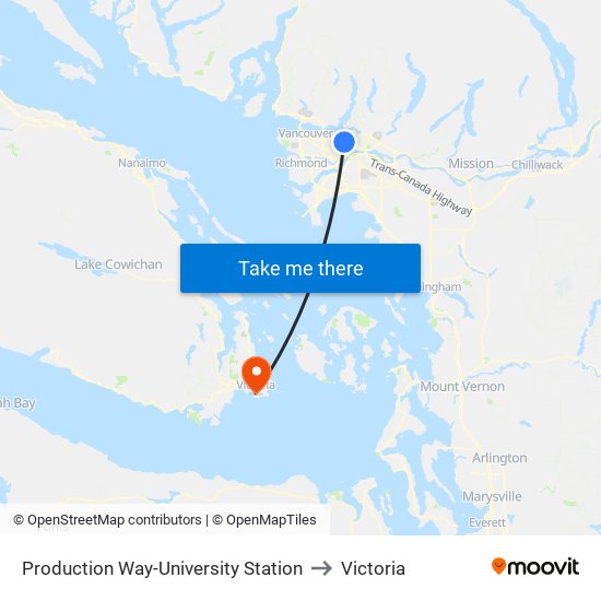 Production Way-University Station to Victoria map