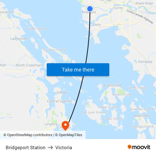 Bridgeport Station to Victoria map