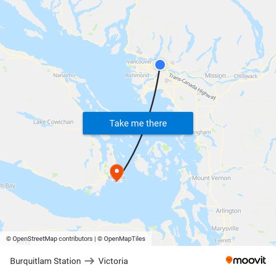 Burquitlam Station to Victoria map