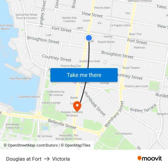 Douglas at Fort to Victoria map