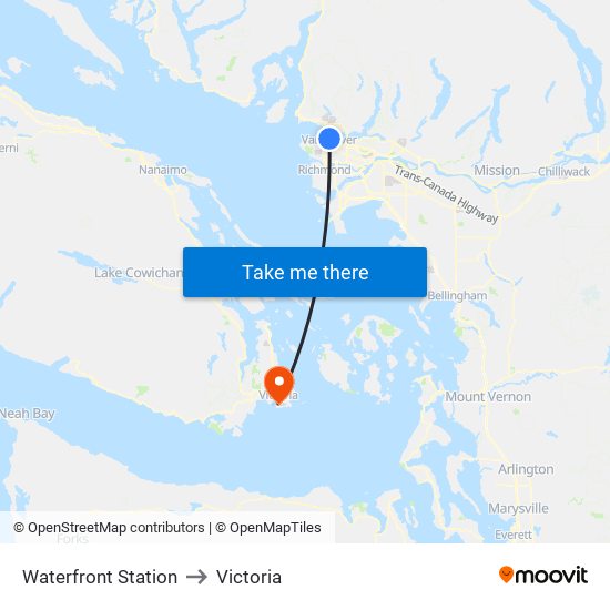 Waterfront Station to Victoria map