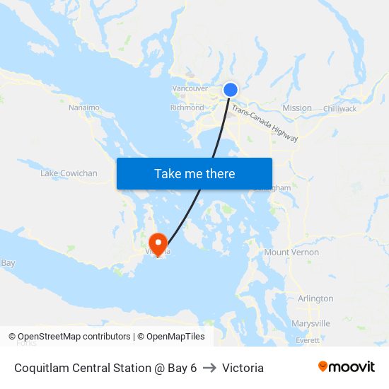 Coquitlam Central Station @ Bay 6 to Victoria map