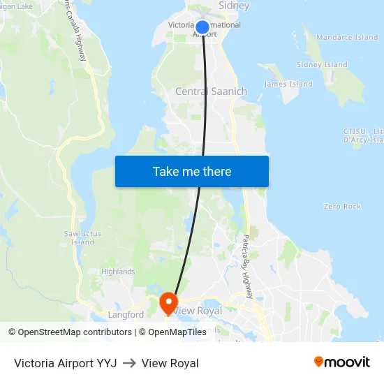 Victoria Airport YYJ to View Royal map