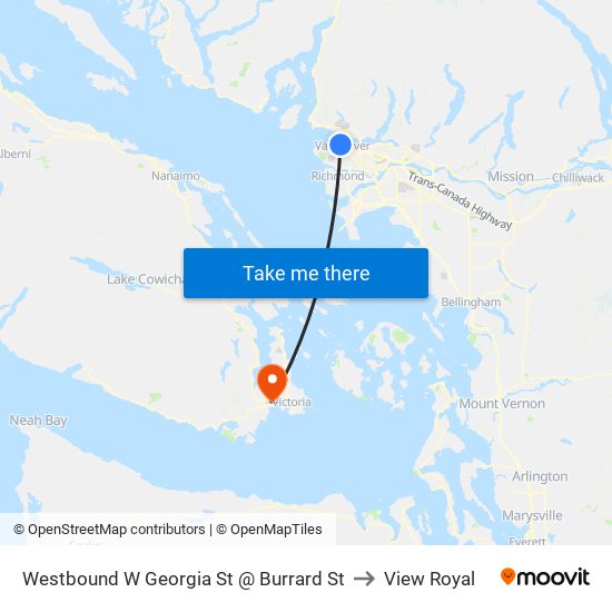 Westbound W Georgia St @ Burrard St to View Royal map