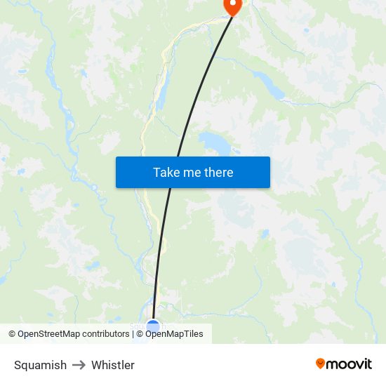 Squamish to Whistler map