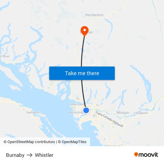 Burnaby to Whistler map