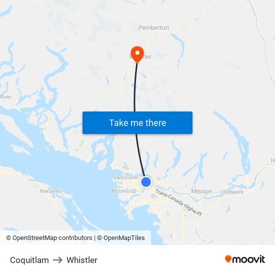 Coquitlam to Whistler map