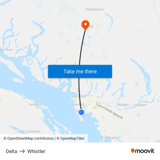 Delta to Whistler map